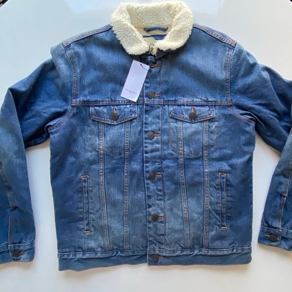 Men's Denim Jean Jacket with Sherpa Collar - NEW